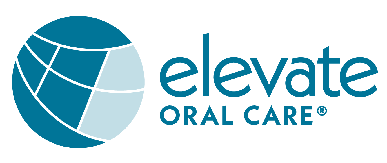 Elevate Oral Care logo featuring a stylized blue globe and the text 'Elevate Oral Care'.